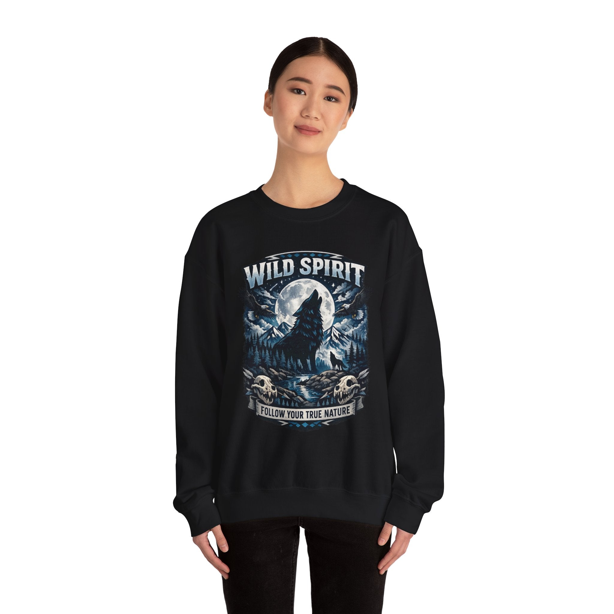 Wolf Moon Crewneck Sweatshirt — "Wild Spirit" Graphic Pullover