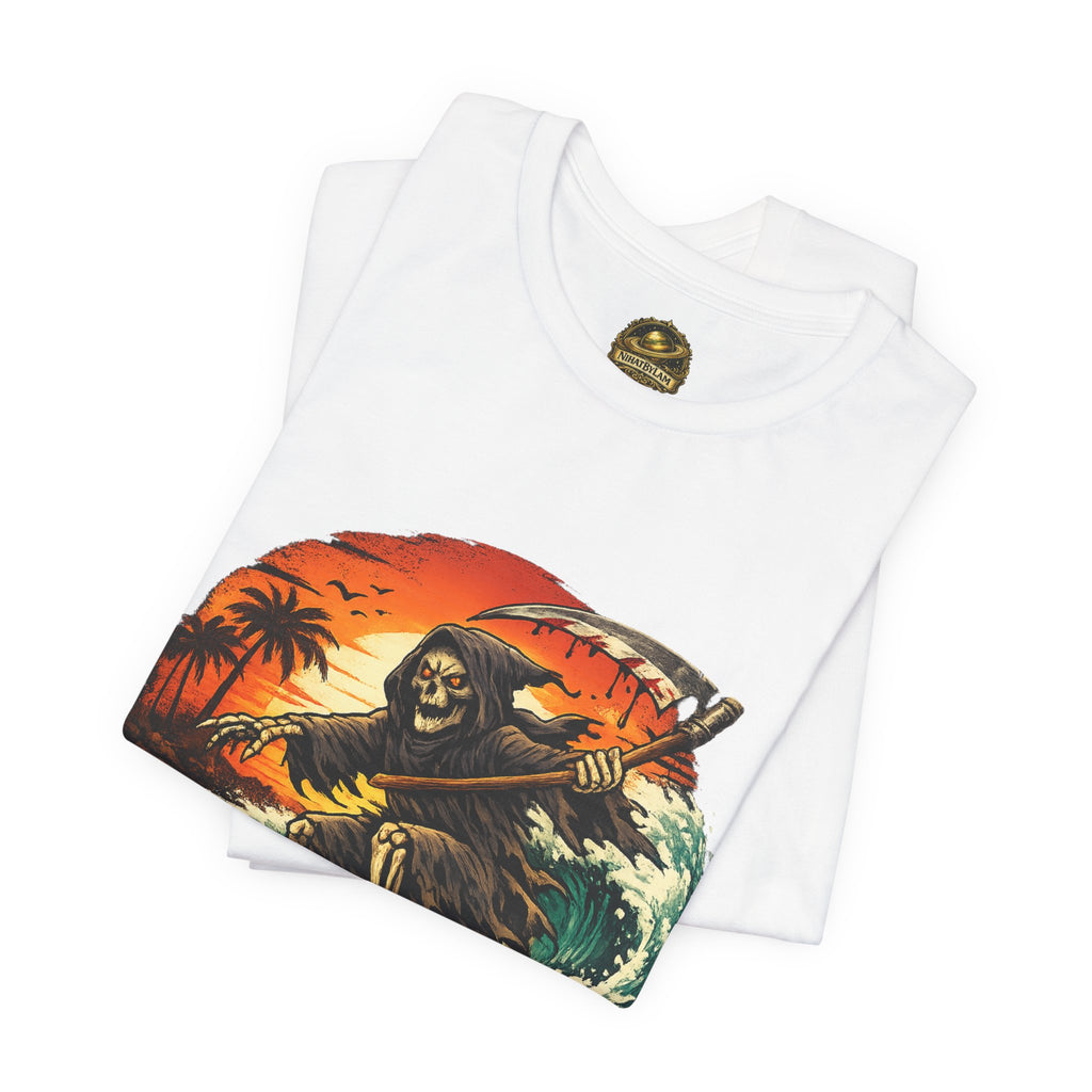 Ride the Reaper Surf T‑Shirt — Grim Reaper Surfing Graphic Tee
