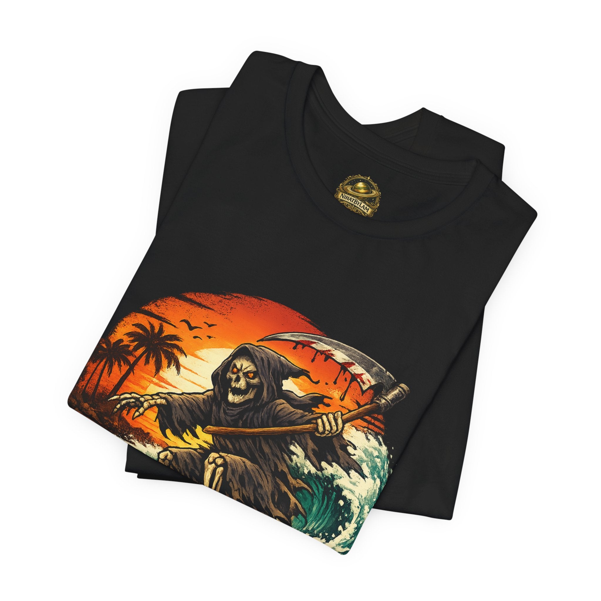 Ride the Reaper Surf T‑Shirt — Grim Reaper Surfing Graphic Tee