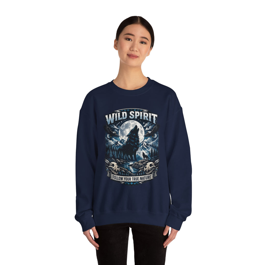 Wolf Moon Crewneck Sweatshirt — "Wild Spirit" Graphic Pullover