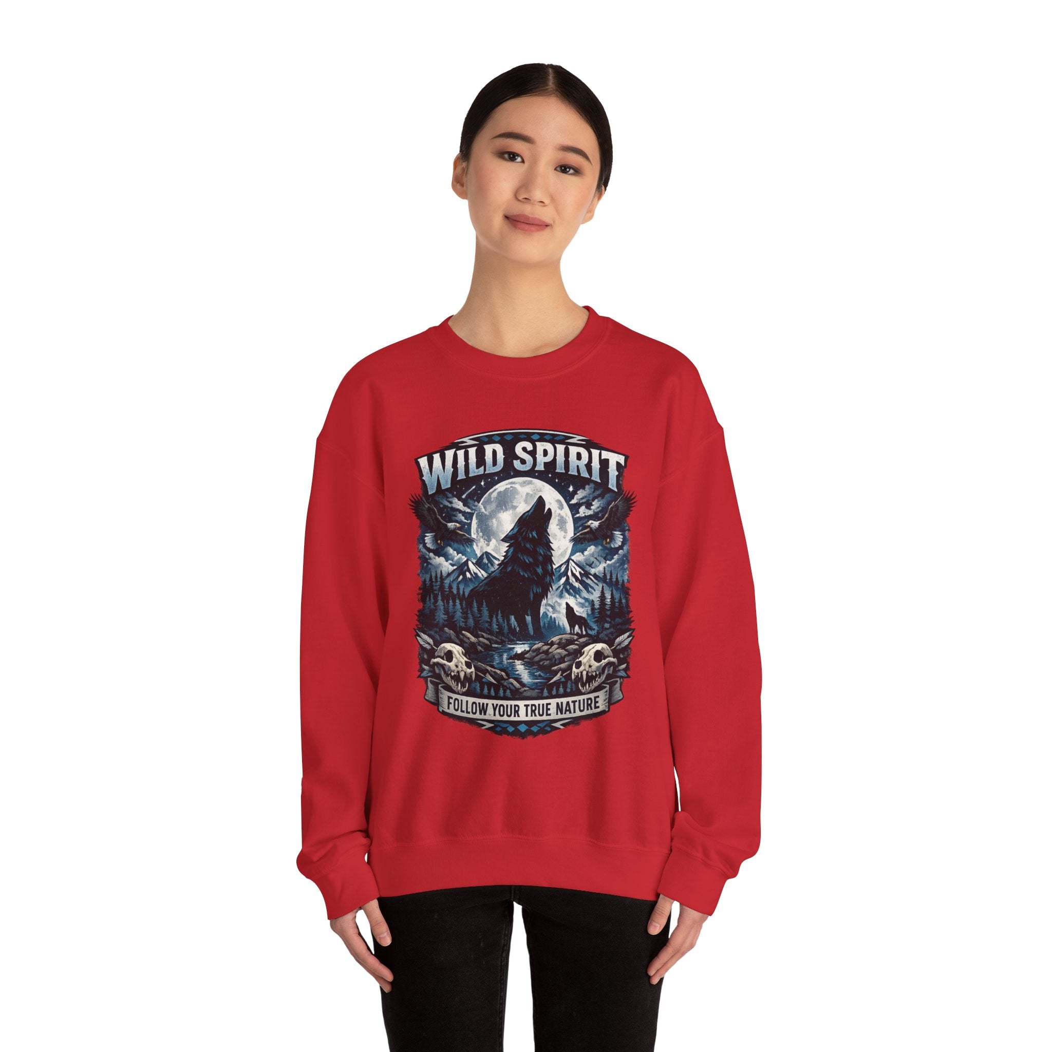 Wolf Moon Crewneck Sweatshirt — "Wild Spirit" Graphic Pullover