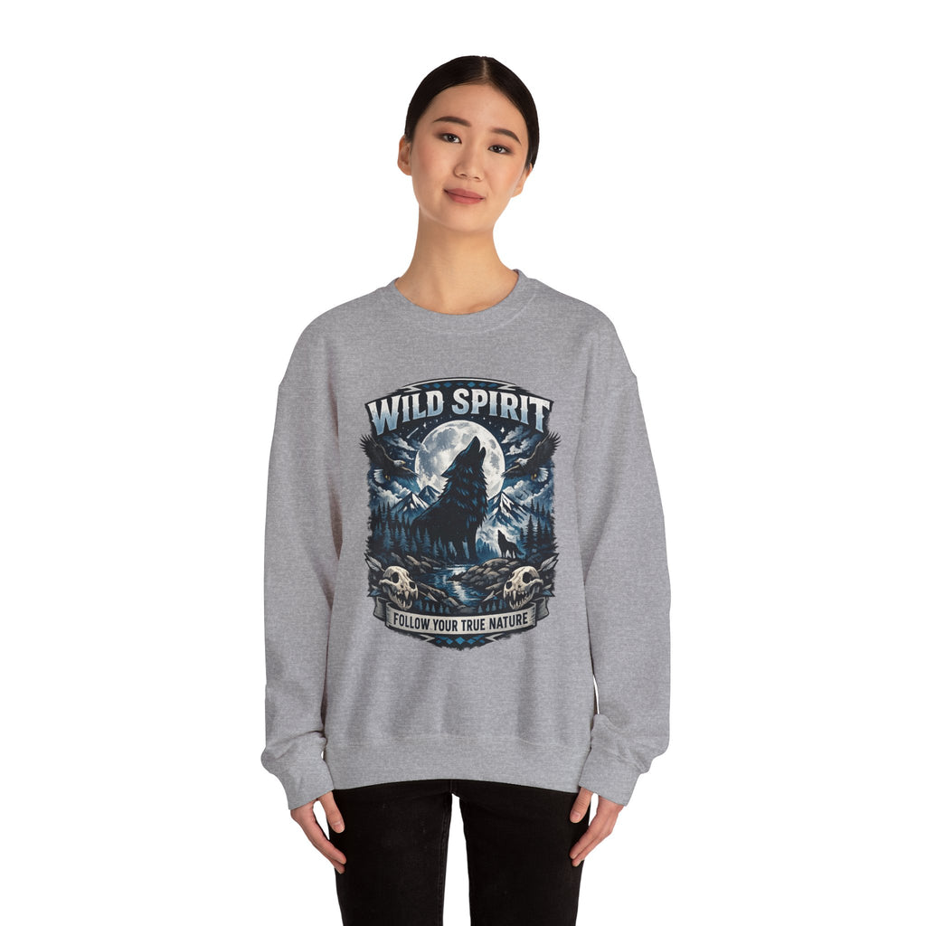Wolf Moon Crewneck Sweatshirt — "Wild Spirit" Graphic Pullover