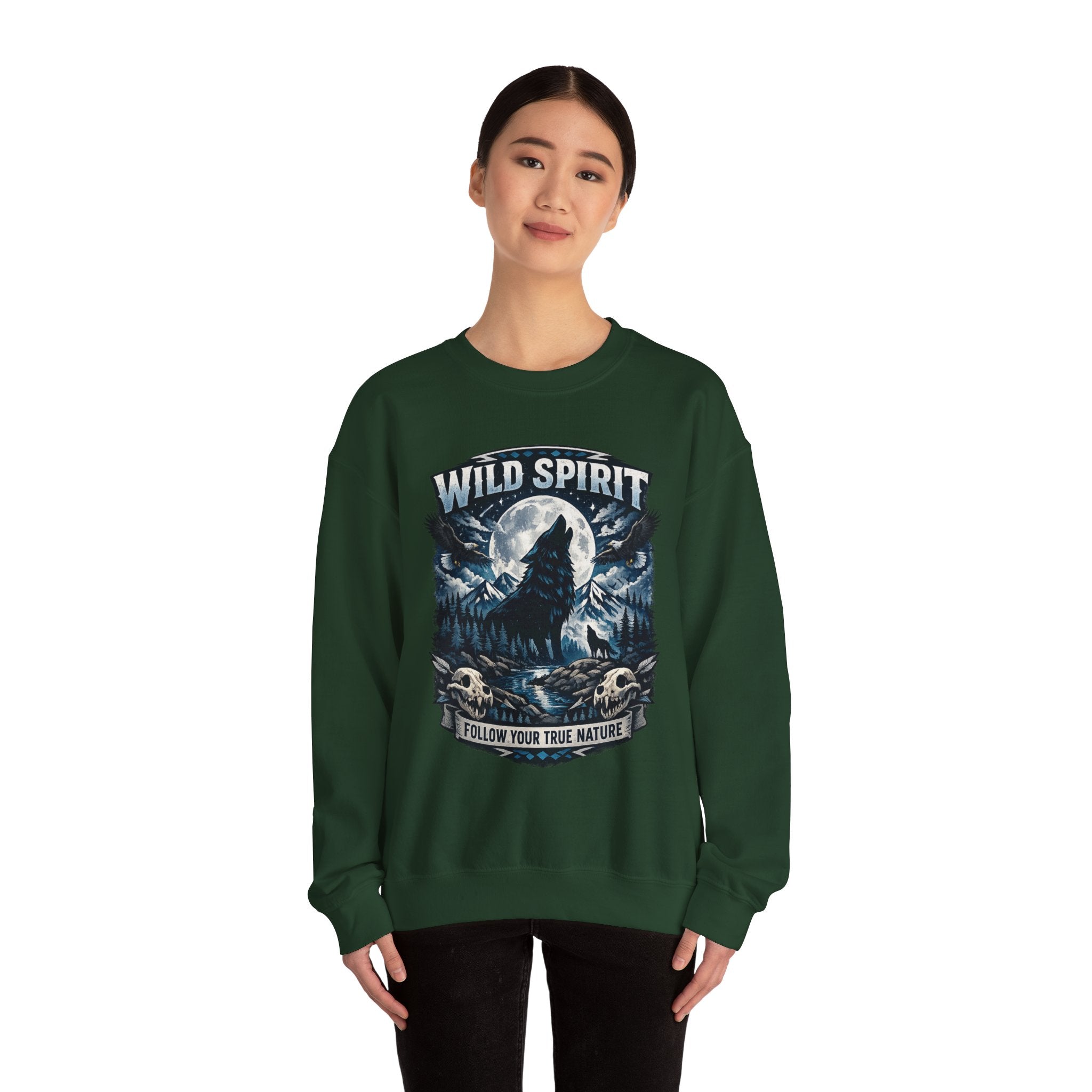 Wolf Moon Crewneck Sweatshirt — "Wild Spirit" Graphic Pullover