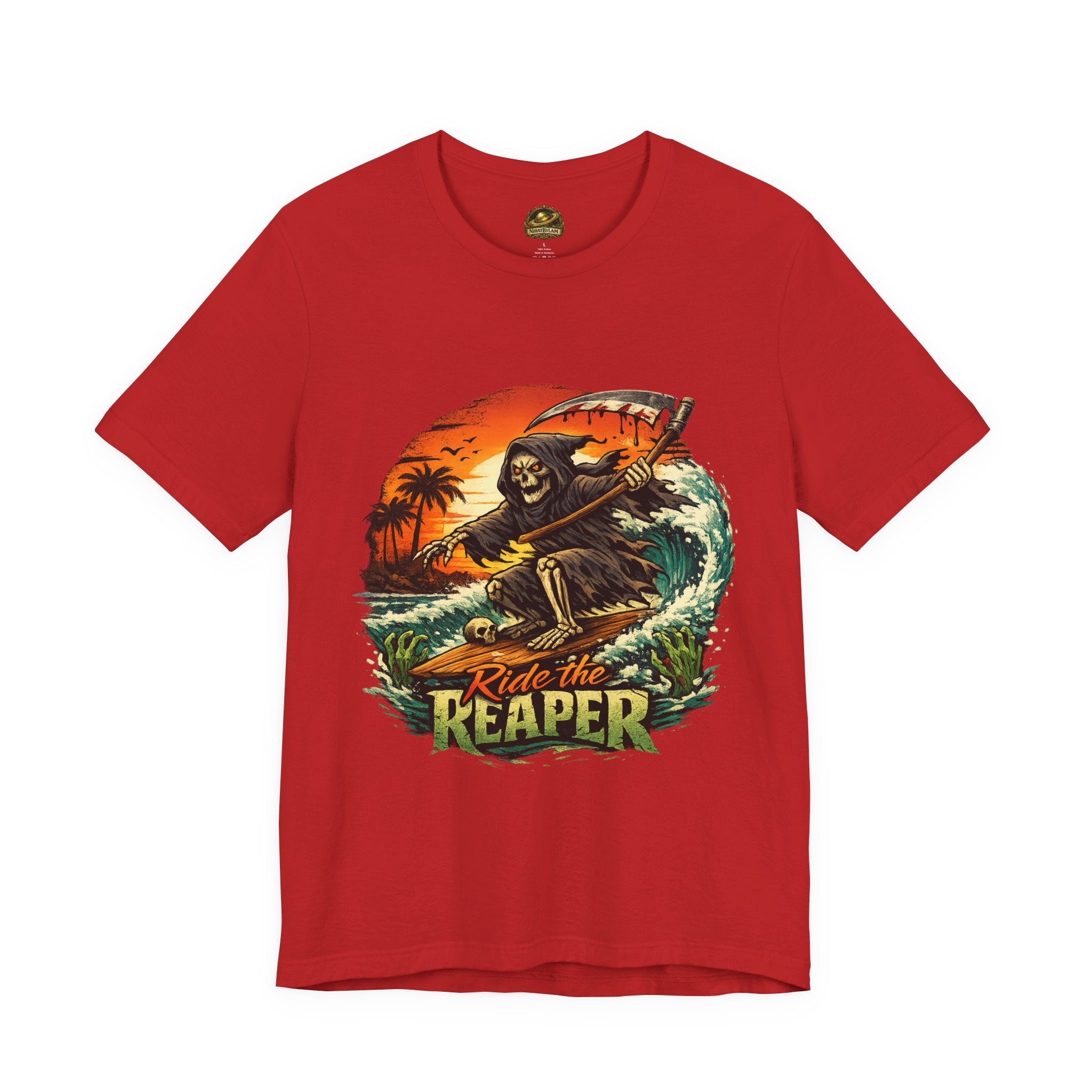 Ride the Reaper Surf T‑Shirt — Grim Reaper Surfing Graphic Tee