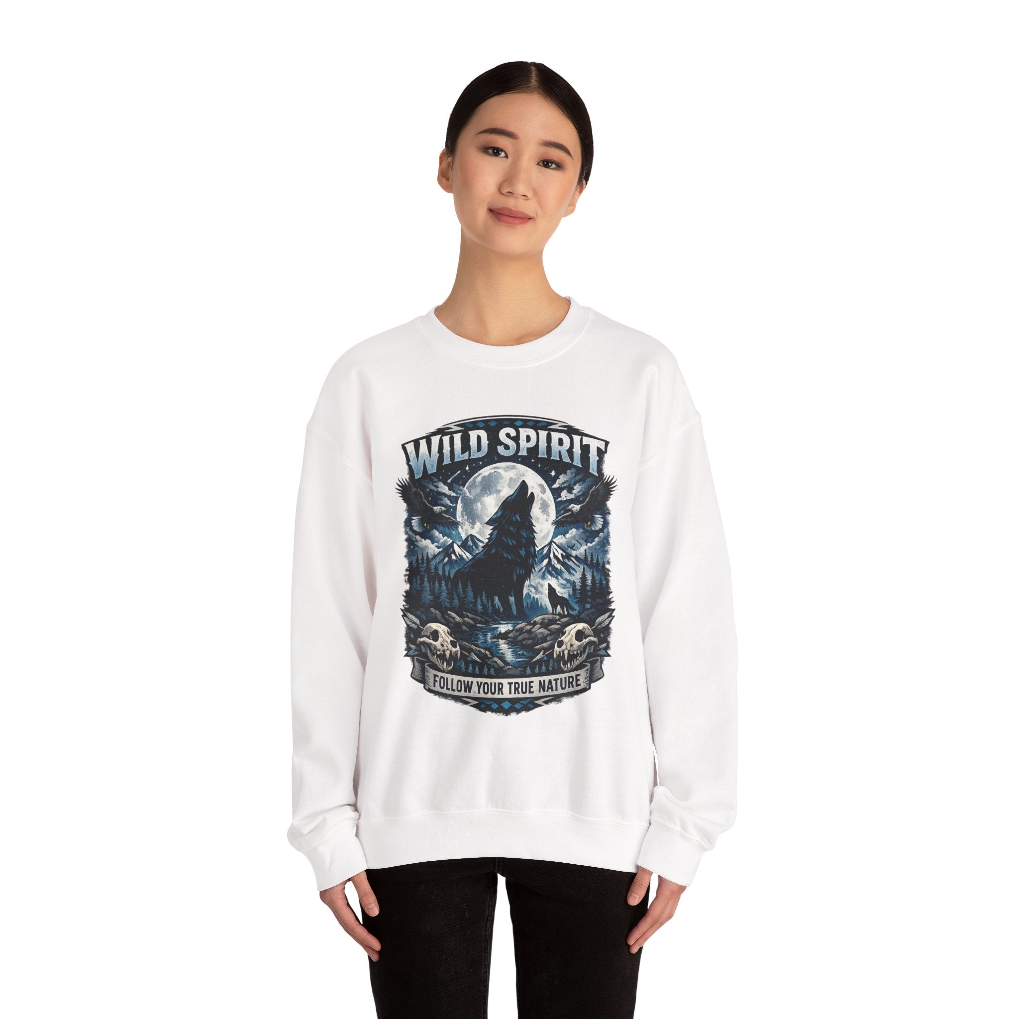 Wolf Moon Crewneck Sweatshirt — "Wild Spirit" Graphic Pullover