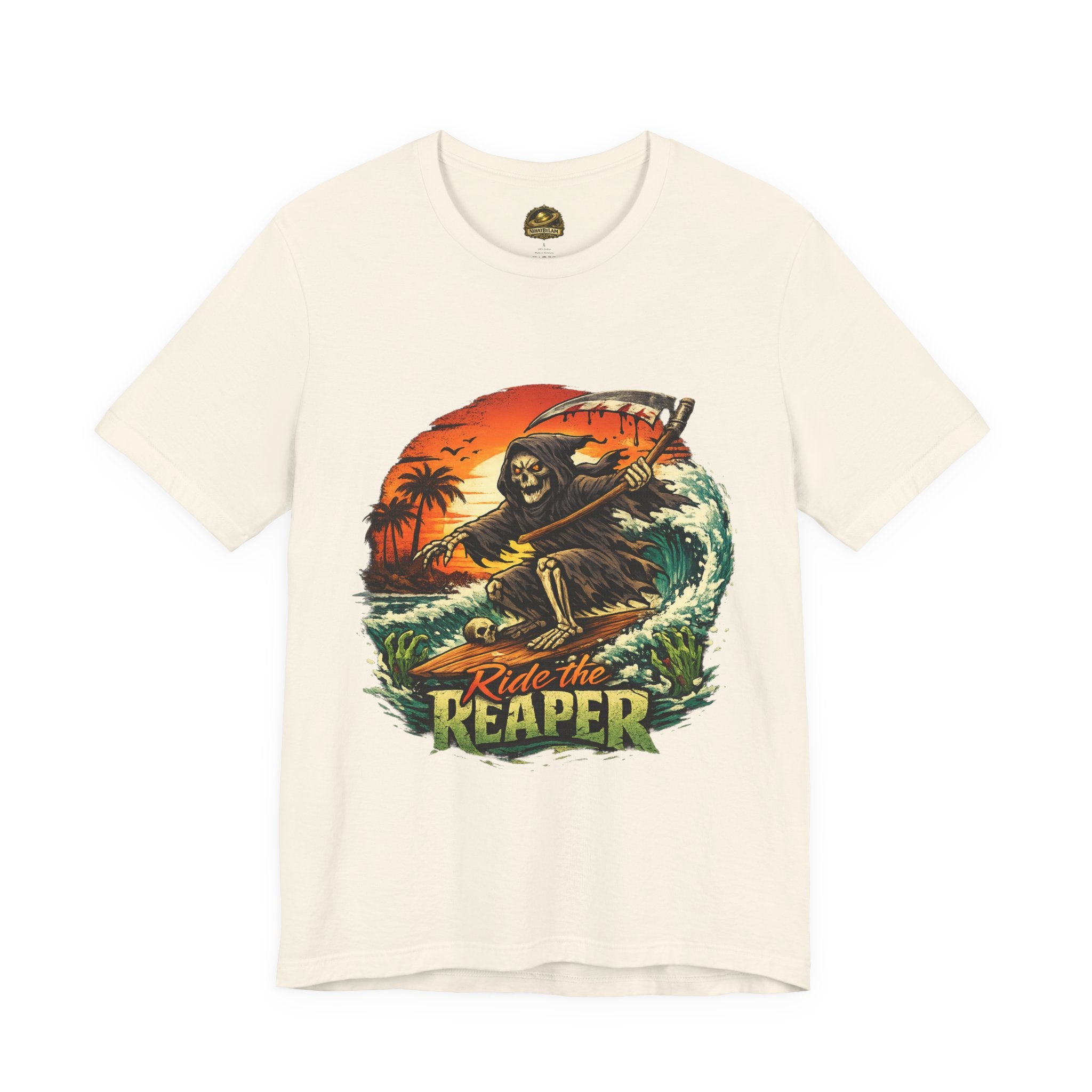Ride the Reaper Surf T‑Shirt — Grim Reaper Surfing Graphic Tee