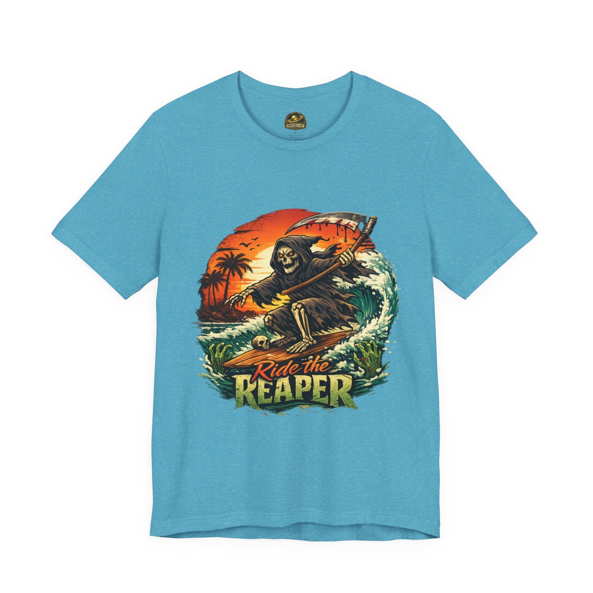 Ride the Reaper Surf T‑Shirt — Grim Reaper Surfing Graphic Tee